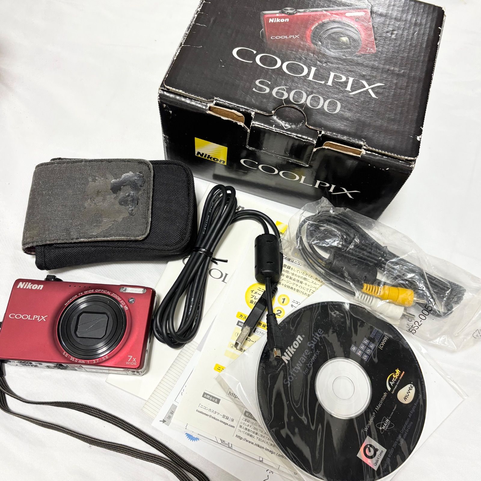 【送料無料】Nikon/ニコン/COOLPIX/クールピクス/S6000/レッド/コンパクトデジタルカメラ/デジカメ/撮影/写真/動作未確認/ジャンク品扱い/中古品/箱付き