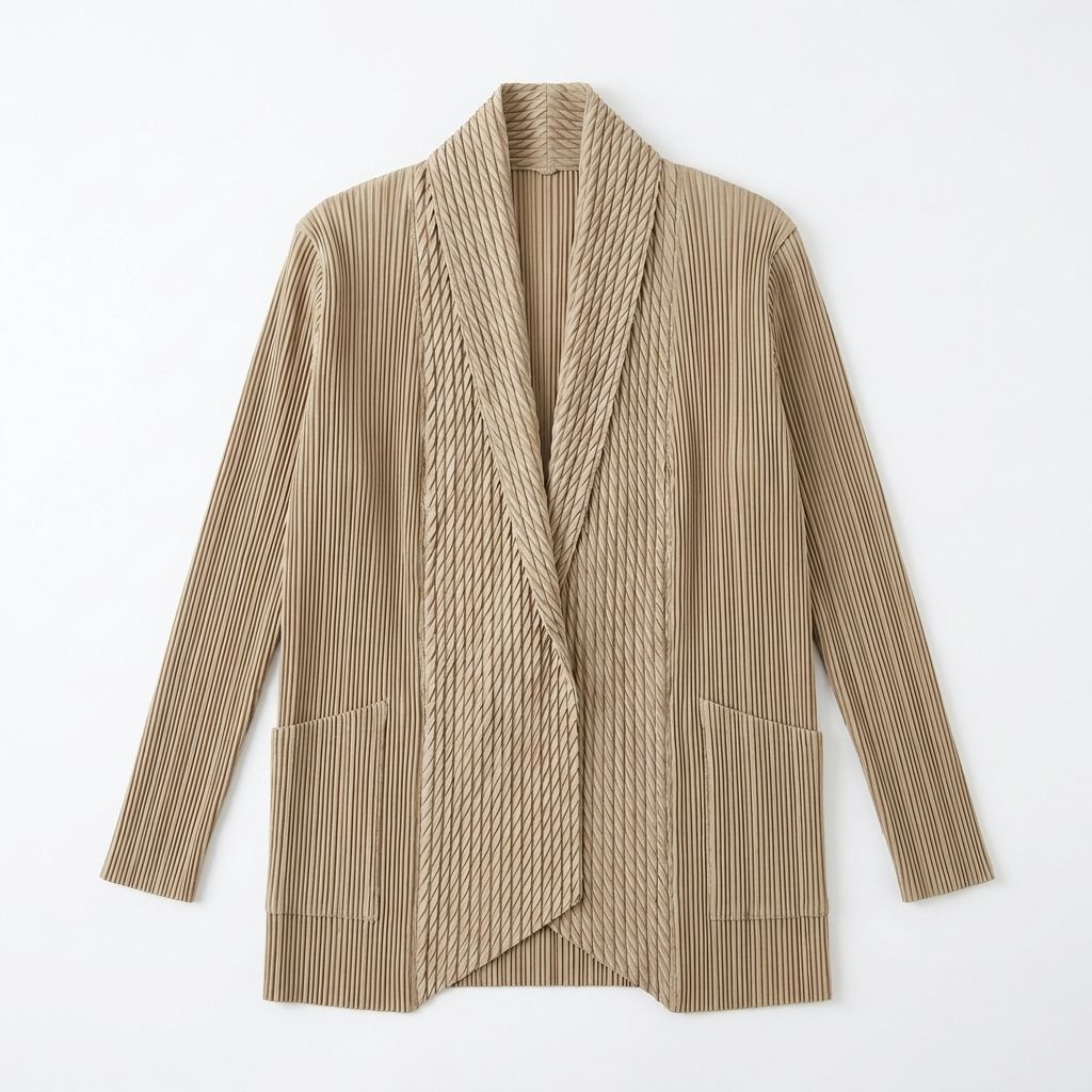 プリーツ加工 カーディガン ベージュ ショールカラー ジャケット