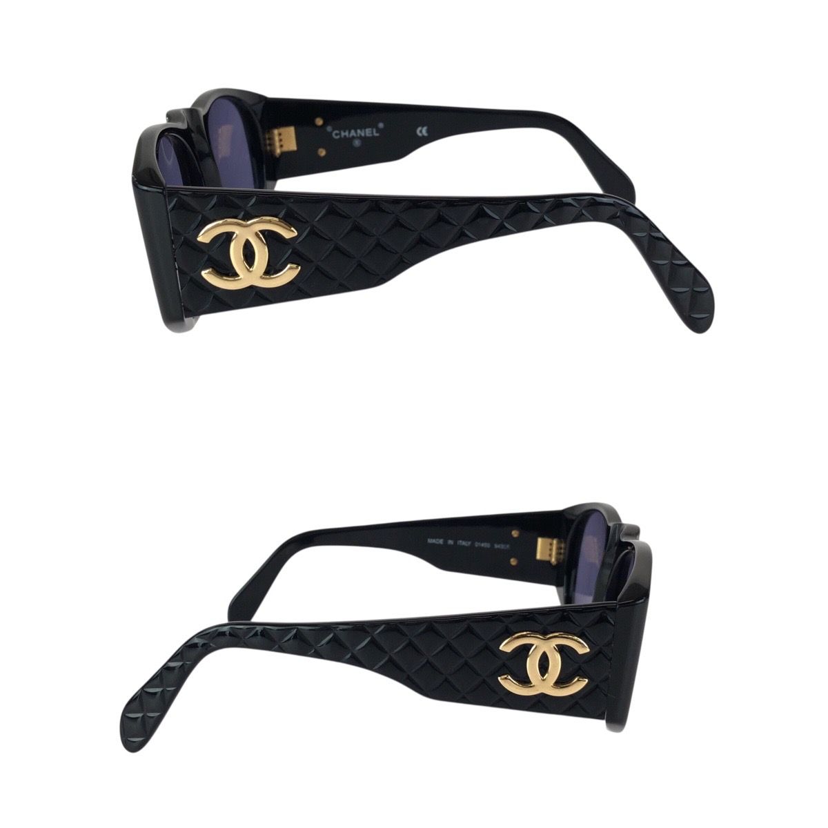 CHANEL サングラス メガネ ブラック ココマーク マトラッセ ゴールドロゴ 美品 CHANEL シャネル マトラッセ ココマーク ブラック 黒 ゴールド