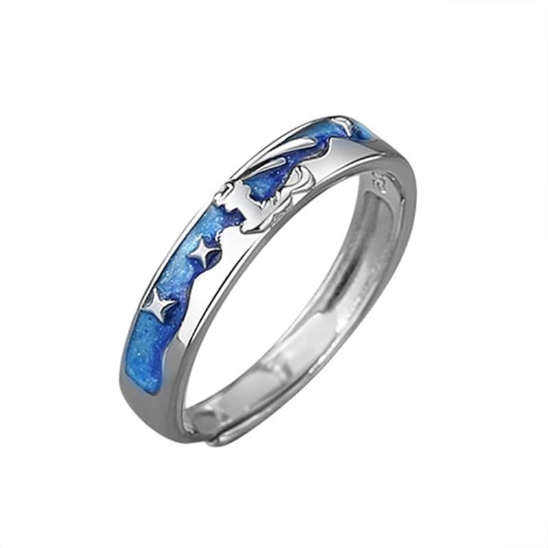 [Rockyu] ペアリング カップル 人気 ブランド フリーサイズ 指輪 メンズ レディースペアリング 2個セット ハワイアン 結婚指輪 ペア 人気 カップルリング 青 星空 永遠の愛 婚約指輪 シルバー925指輪 仕上げ 0