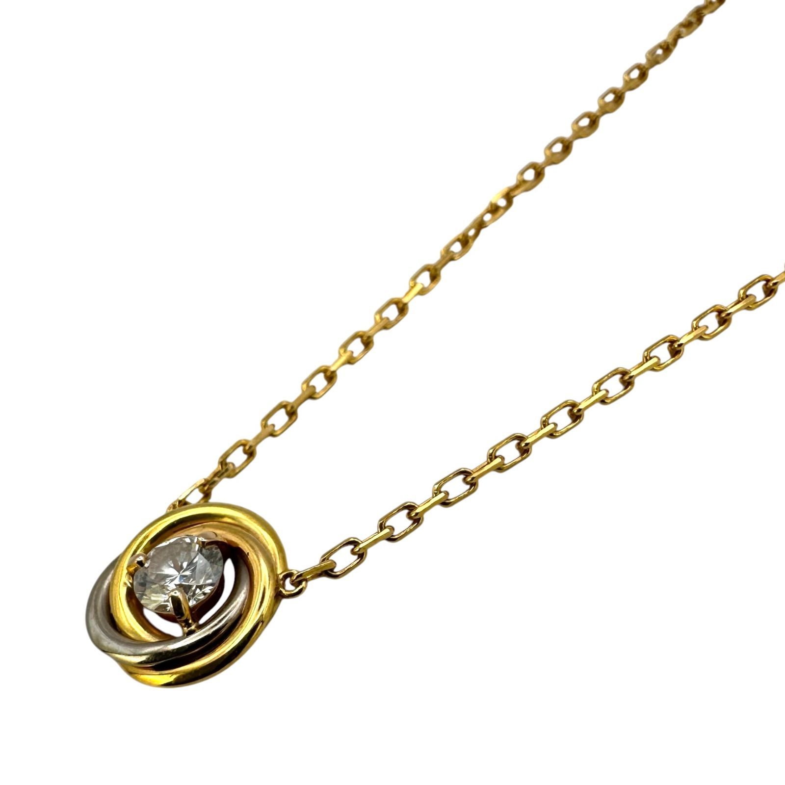 【Cartier】カルティエ トリニティ スリーカラー 1ポイントダイヤ ネックレス Au750刻印 2.8g 40cm ゴールド ダイヤモンド レディース アクセサリー ジュエリー 【中古品】 USED-AB 【9356】