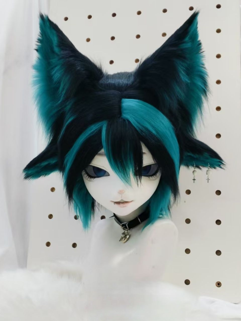 着ぐるみヘッド ファースーツ キツネ 四つ耳 ダークグリーン 全頭