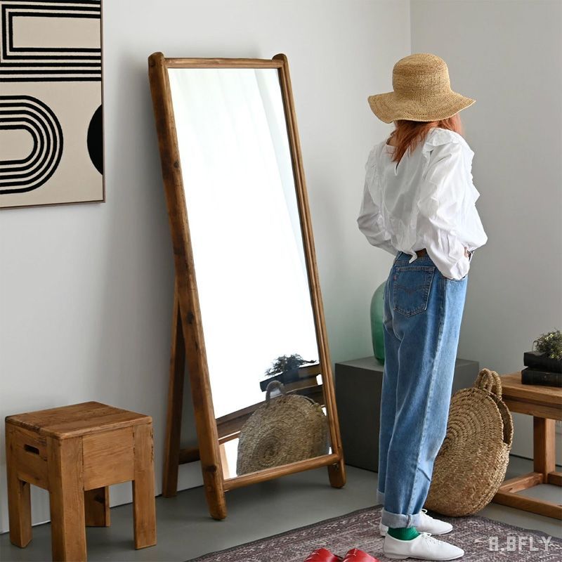 アンティーク古材スタンドミラー 姿見 自立 大型 幅62cm 高さ165cm