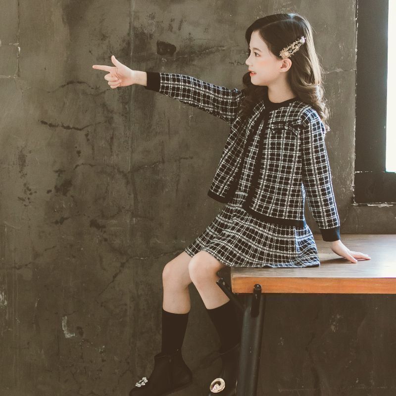 入学式 スーツ 女の子 2点セット ワンピース 女の子 子供スーツ 子供服 ワンピース ノースリーブ 子供服 セットアップ 子供スーツ ジャケット ジャンパースカート カジュアル チェック柄 長袖 普段着用 秋冬 卒業式 おしゃれ 制服 #ydszd