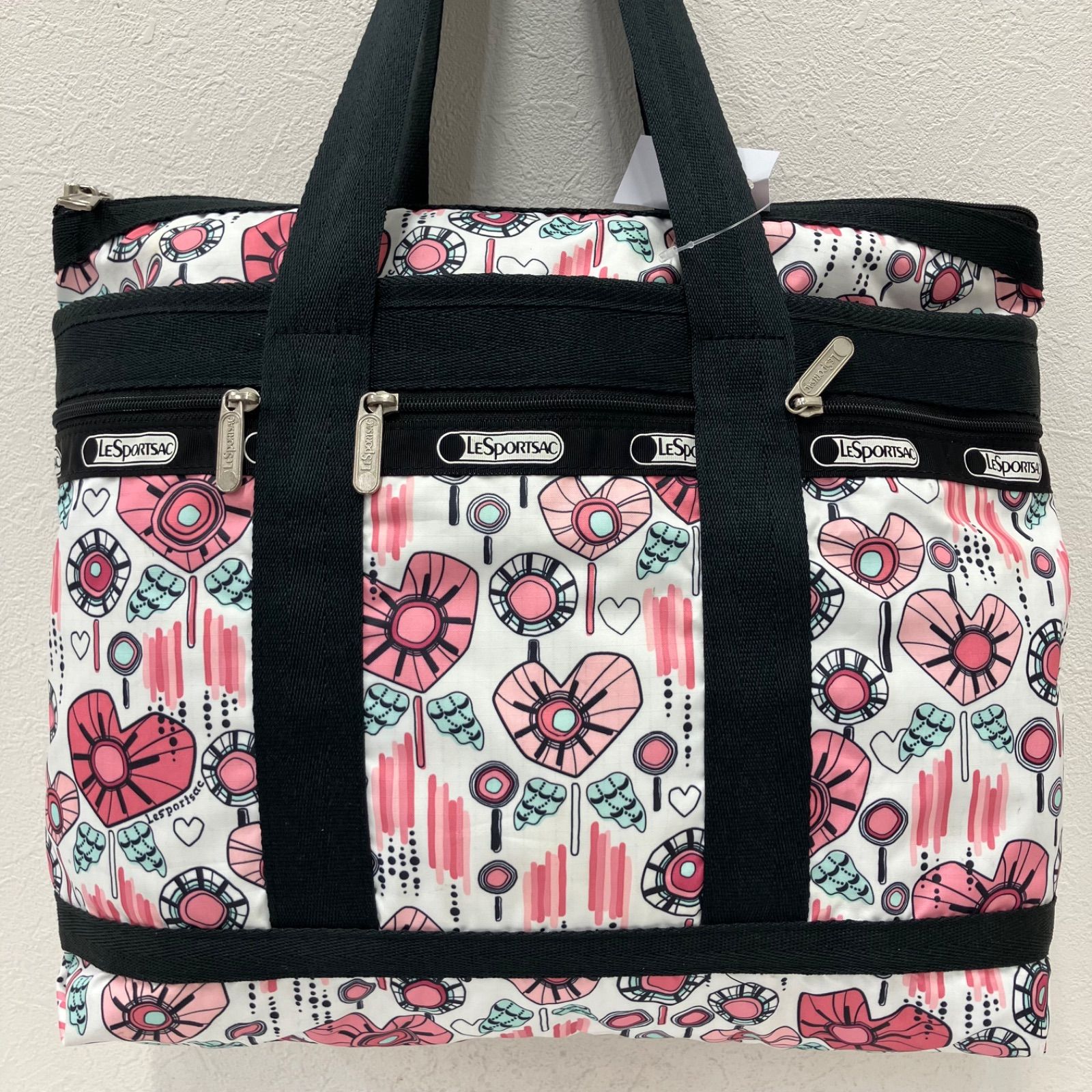 3382 LeSportsac レスポートサック トートバッグ ハート 総柄 白 