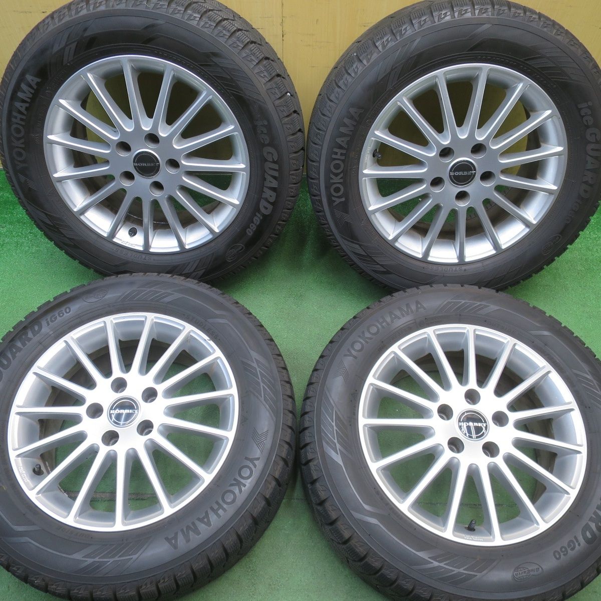 バリ溝！22年！9.5分★アウディ 等 BORBET 225/55R16 スタッドレス ヨコハマ アイスガード iG60 ボルベット 16インチ PCD112/5H★6051203NJス