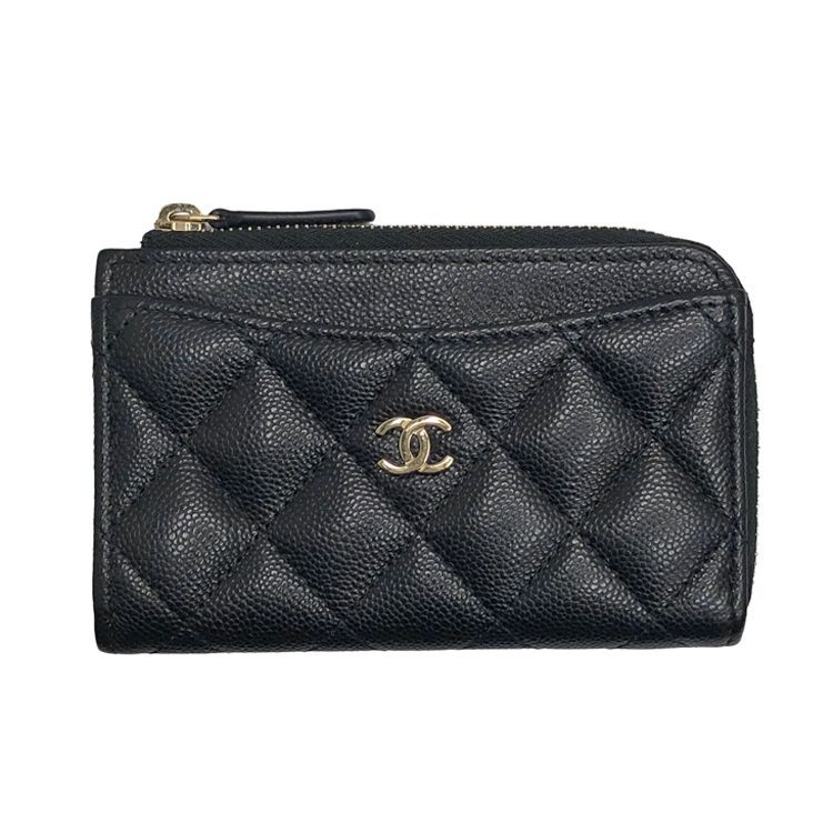 CHANEL シャネル マトラッセ クラシック ジップ カードケース AP3179 キャビアスキン コインケース ココマーク 定期入れ ブラック ゴールド金具 レディース