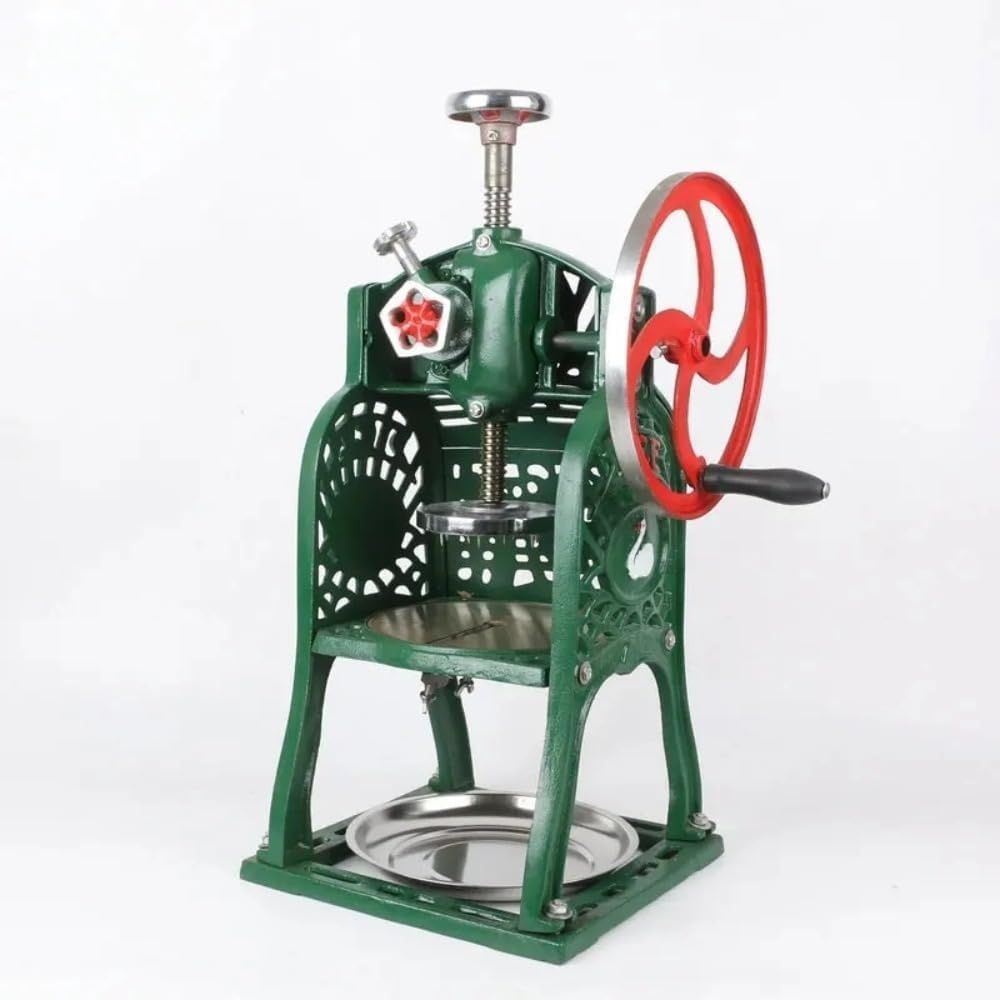 TIMDU かき氷機 手動 ふわふわ 業務用 ステンレストレイ付き ブロックアイススライサー 砕氷機手動式 鋳鉄製かき氷機 旧式 (グリーン)