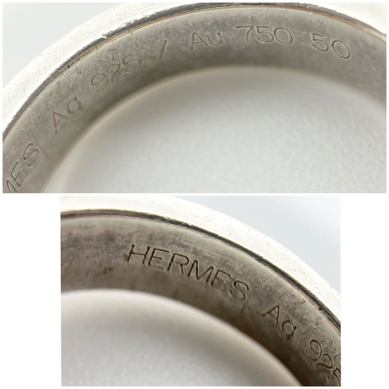 HERMES エルメス サンチュール ベルト リング 指輪 SV YG コンビリング 