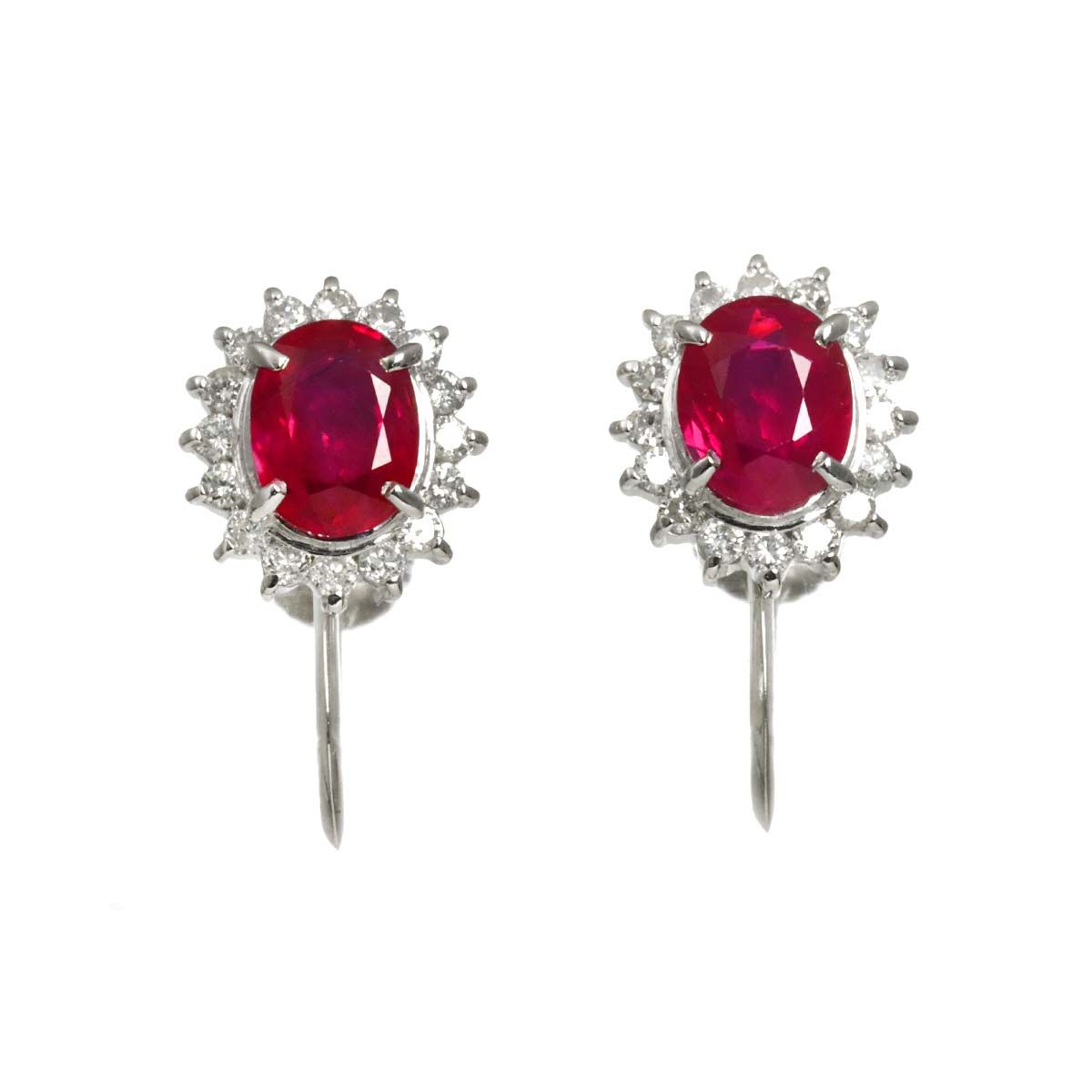 ルビー 0.68ct/0.65ct ダイヤ 0.13ct/0.13ct イヤリング Pt プラチナ