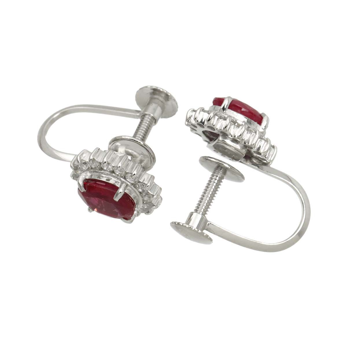 ルビー 0.68ct/0.65ct ダイヤ 0.13ct/0.13ct イヤリング Pt プラチナ