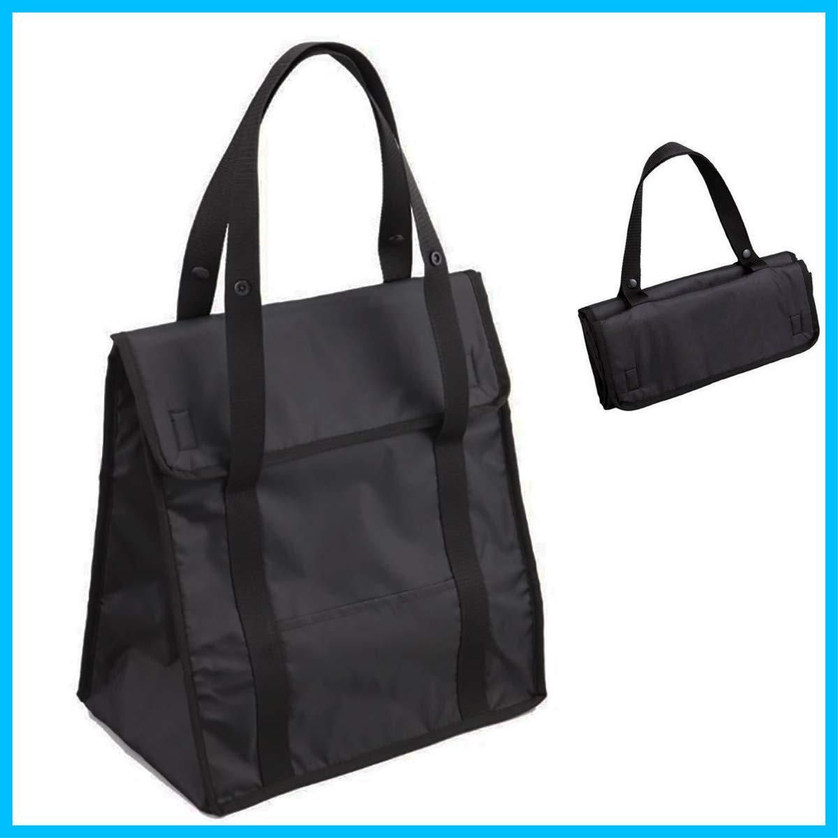 【在庫処分】保冷バッグ 保温バッグ エコバッグ 折りたたみ 約10L トートバッグ レジ袋 大サイズ相当 防水生地 内側アルミ加工 軽量 コンパクト 買い物バッグ ショッピングバッグ お弁当 ランチバッグ 行楽 アウトドア ブラック