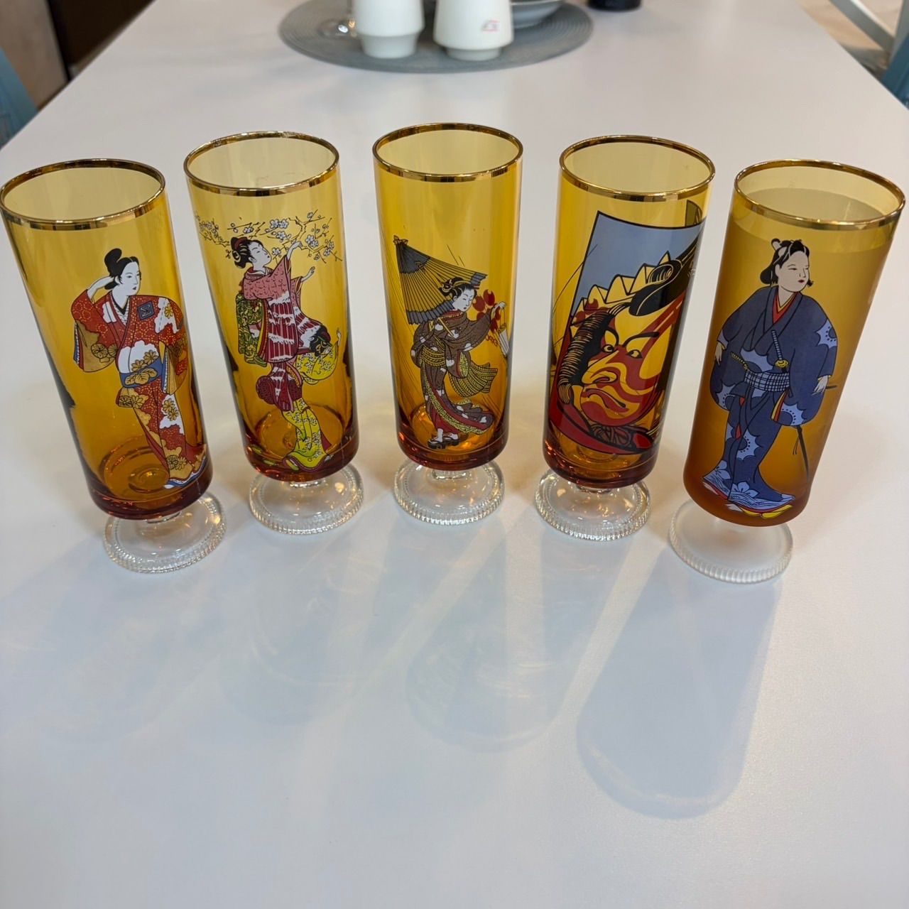 【希少】大阪万博 1970年 記念品 EXPO'70 記念グラス レトロ 浮世絵 アデリア アンバー５点セット☆