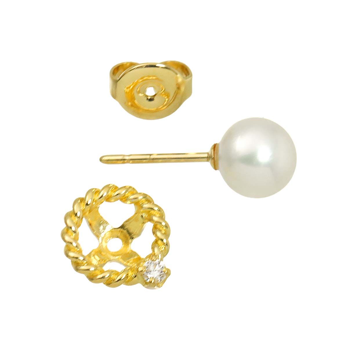 ミキモト MIKIMOTO アコヤ真珠 6.6mm ダイヤ 0.03ct ピアス K18 YG 750