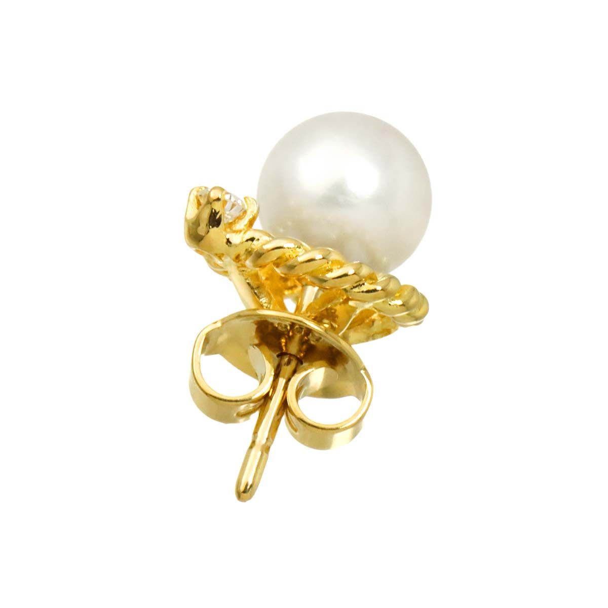 ミキモト MIKIMOTO アコヤ真珠 6.6mm ダイヤ 0.03ct ピアス K18 YG 750