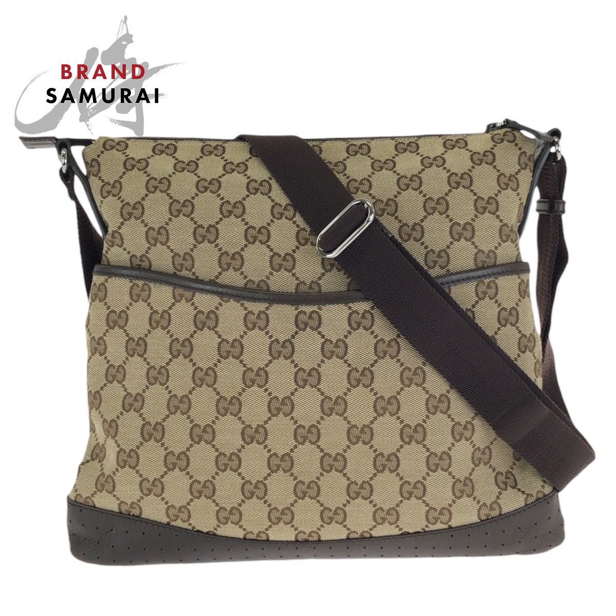 美品 GUCCI グッチ ベージュ ブラウン GGキャンバス/レザー 145857 美品 GUCCI グッチ ベージュ ブラウン GGキャンバス/レザー 145857