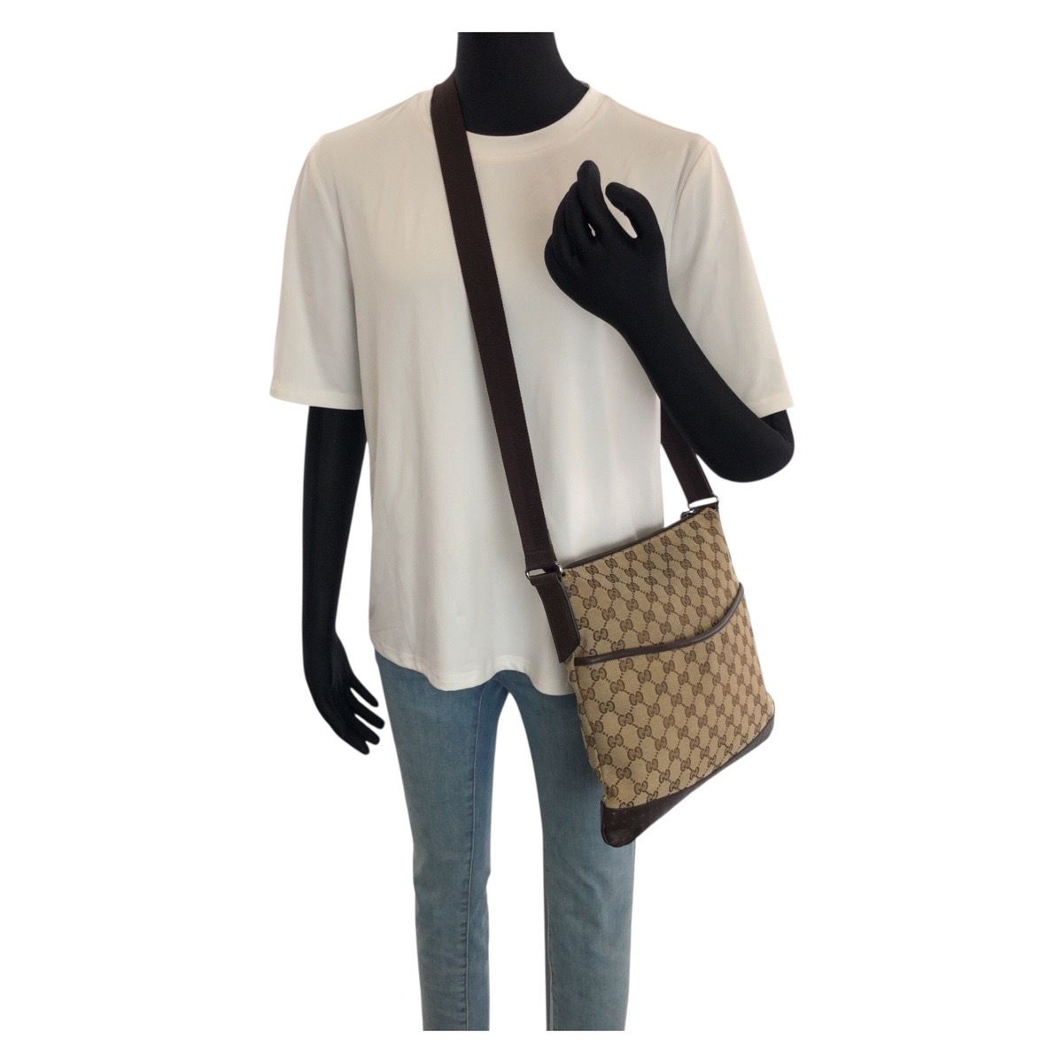 美品 GUCCI グッチ ベージュ ブラウン GGキャンバス/レザー 145857