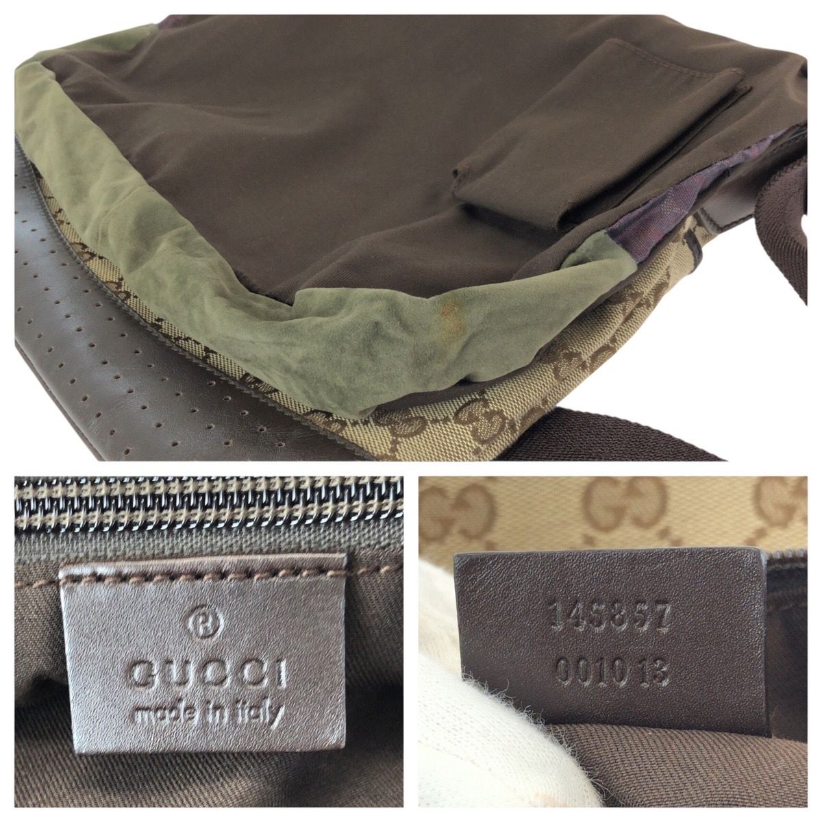 美品 GUCCI グッチ ベージュ ブラウン GGキャンバス/レザー 145857