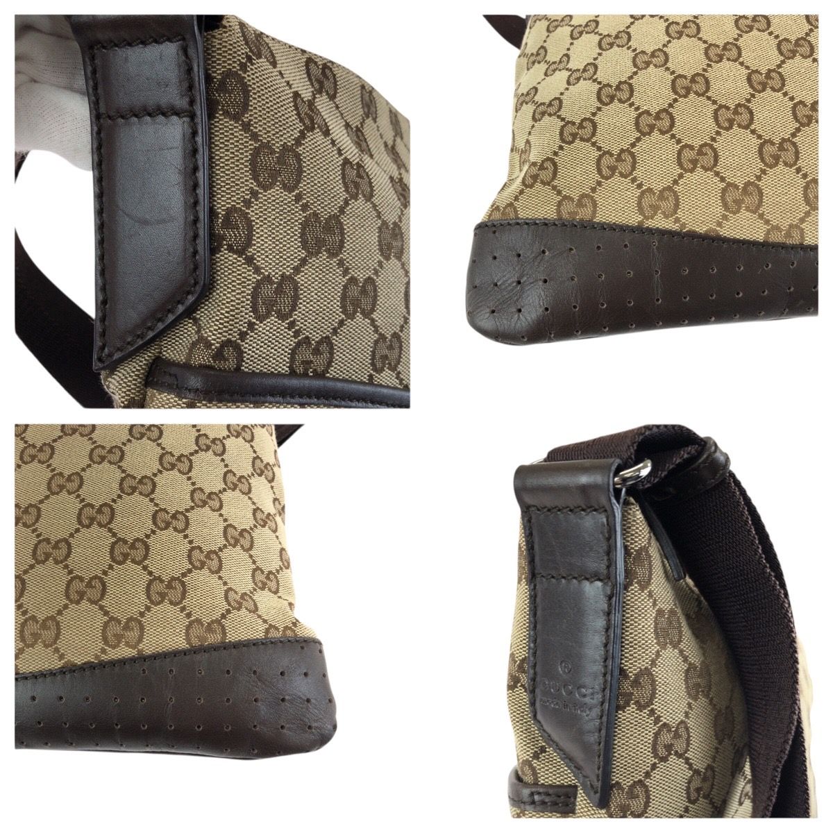 美品 GUCCI グッチ ベージュ ブラウン GGキャンバス/レザー 145857