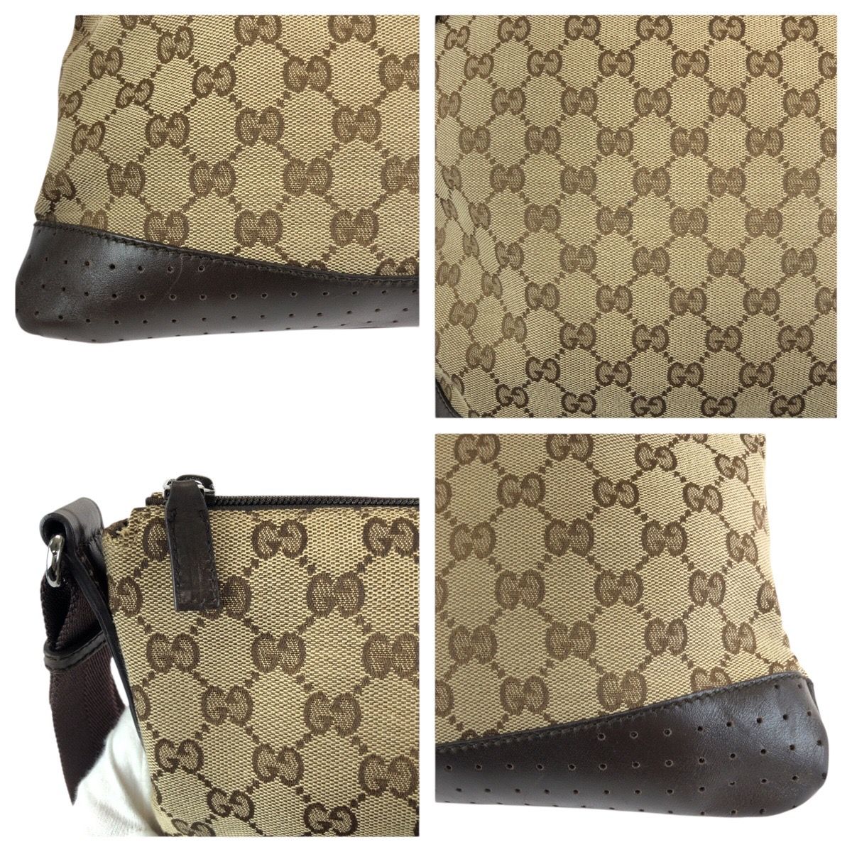 美品 GUCCI グッチ ベージュ ブラウン GGキャンバス/レザー 145857 美品 GUCCI グッチ ベージュ ブラウン GGキャンバス/レザー 145857