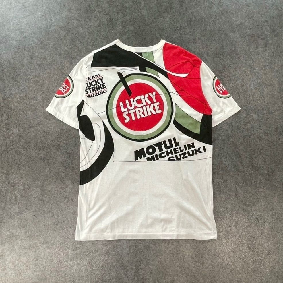 企業物 希少 日本製 TEAM SUZUKI LUCKY STRIKE チームスズキ ラッキーストライク 半袖 Tシャツ グラフィック 両面プリント レーシング ヴィンテージ ビンテージ