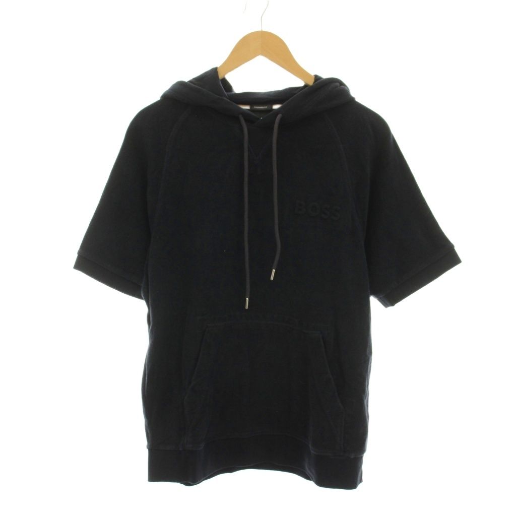 ヒューゴボス HUGO BOSS Sealy 09 パーカー スウェット プルオーバー 半袖 S 黒 ブラック /YM
