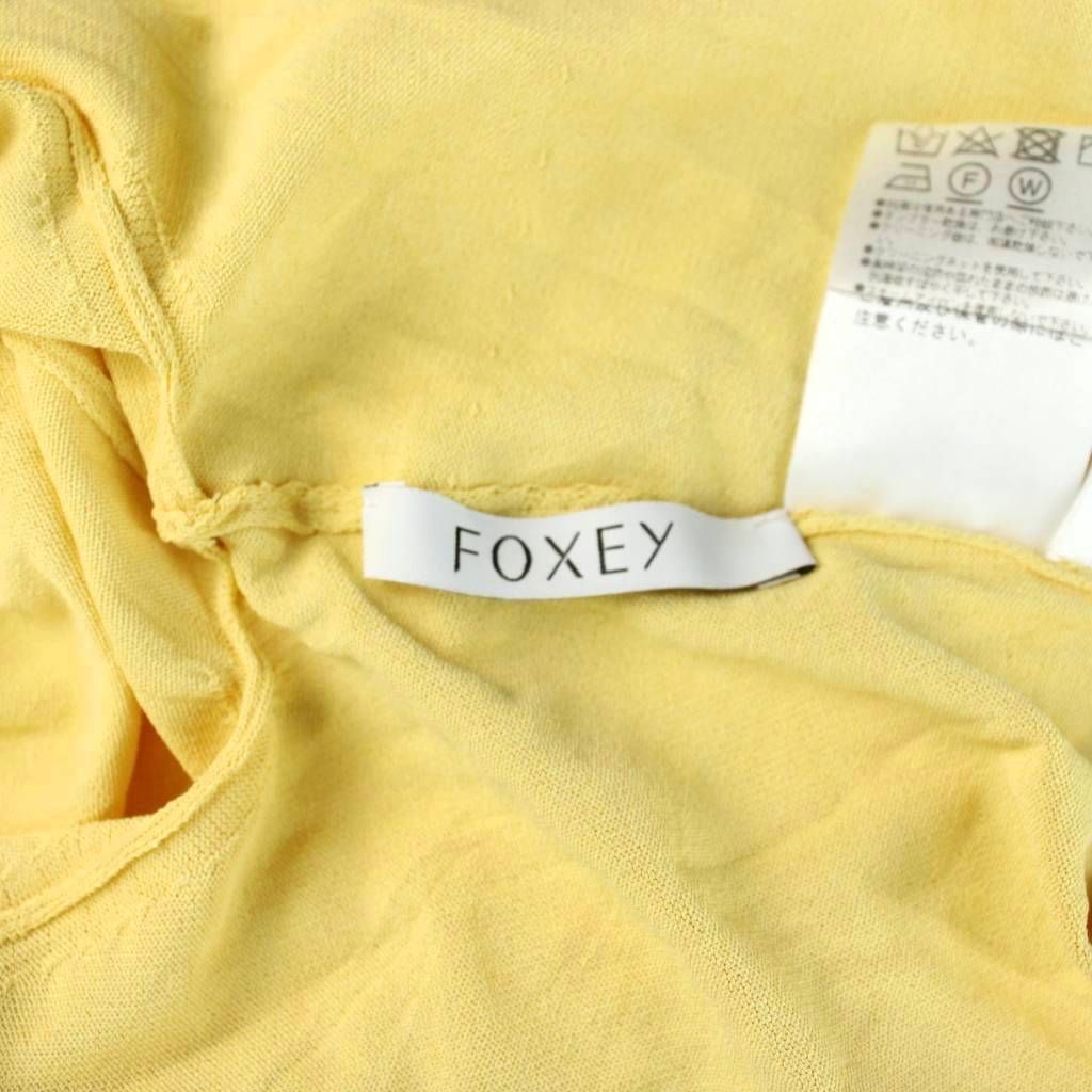 フォクシー FOXEY カーディガン 40 黄 イエロー 無地 ラウンドネック