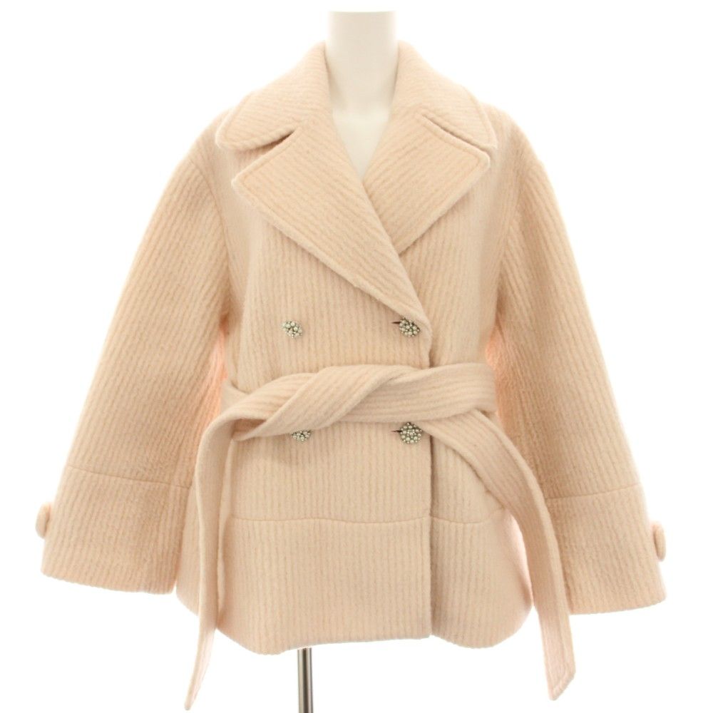 ハーリップトゥ Her lip to Odette Wool Blend Coat ダブルブレスコート Pコート ピーコート ウール ショート丈 S ピンク 1224307096 /HN