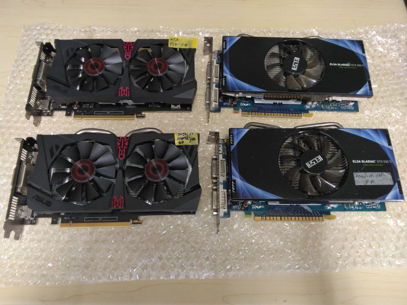 【中古ジャンク】ASUS STRIX-GTX950-DC2OC-2GD5-GAMING　×2個、ELSA GLADIAC GTX 550 Ti ×2個　ビデオカード