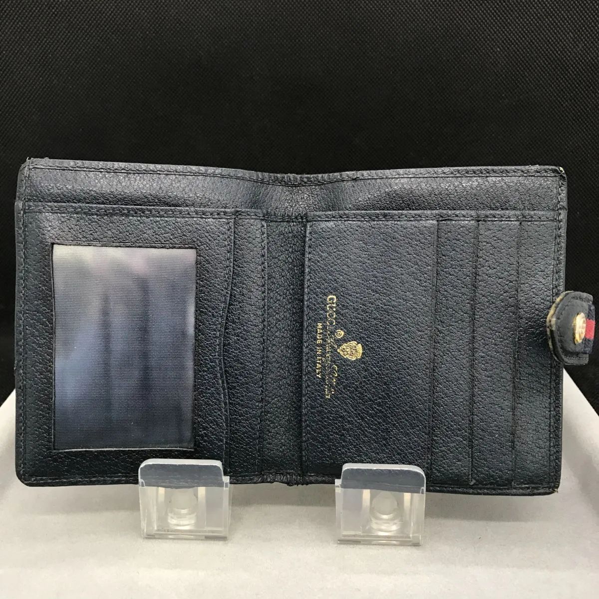 グッチ オールドグッチ　GG　折財布　シェリーライン　ネイビー　ゴールド　財布 GUCCI オールドグッチ 二つ折り財布 シェリーライン GGスプリーム