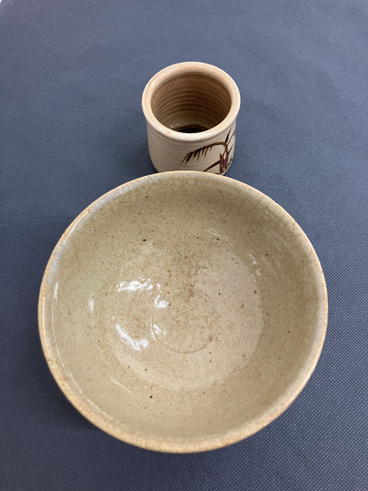 441301090606】 現状品 唐津焼 絵唐津 抹茶碗 蓋置 2点セット 茶道具