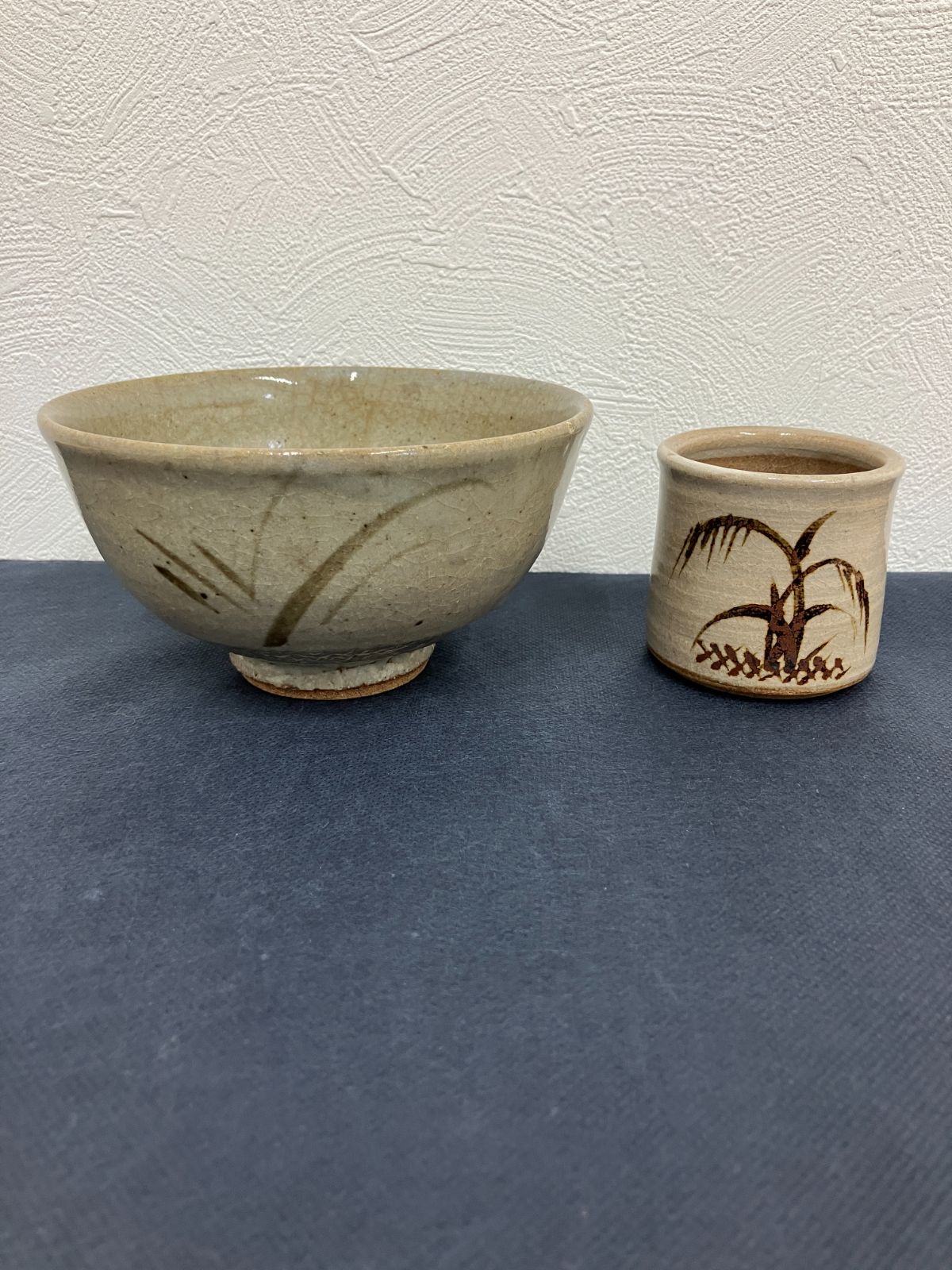 441301090606】 現状品 唐津焼 絵唐津 抹茶碗 蓋置 2点セット 茶道具