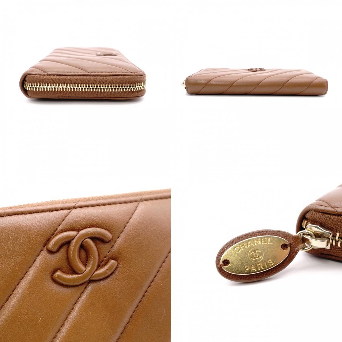 CHANEL シャネル 長財布 レザー ブラウン CCロゴ ラムスキン 財布