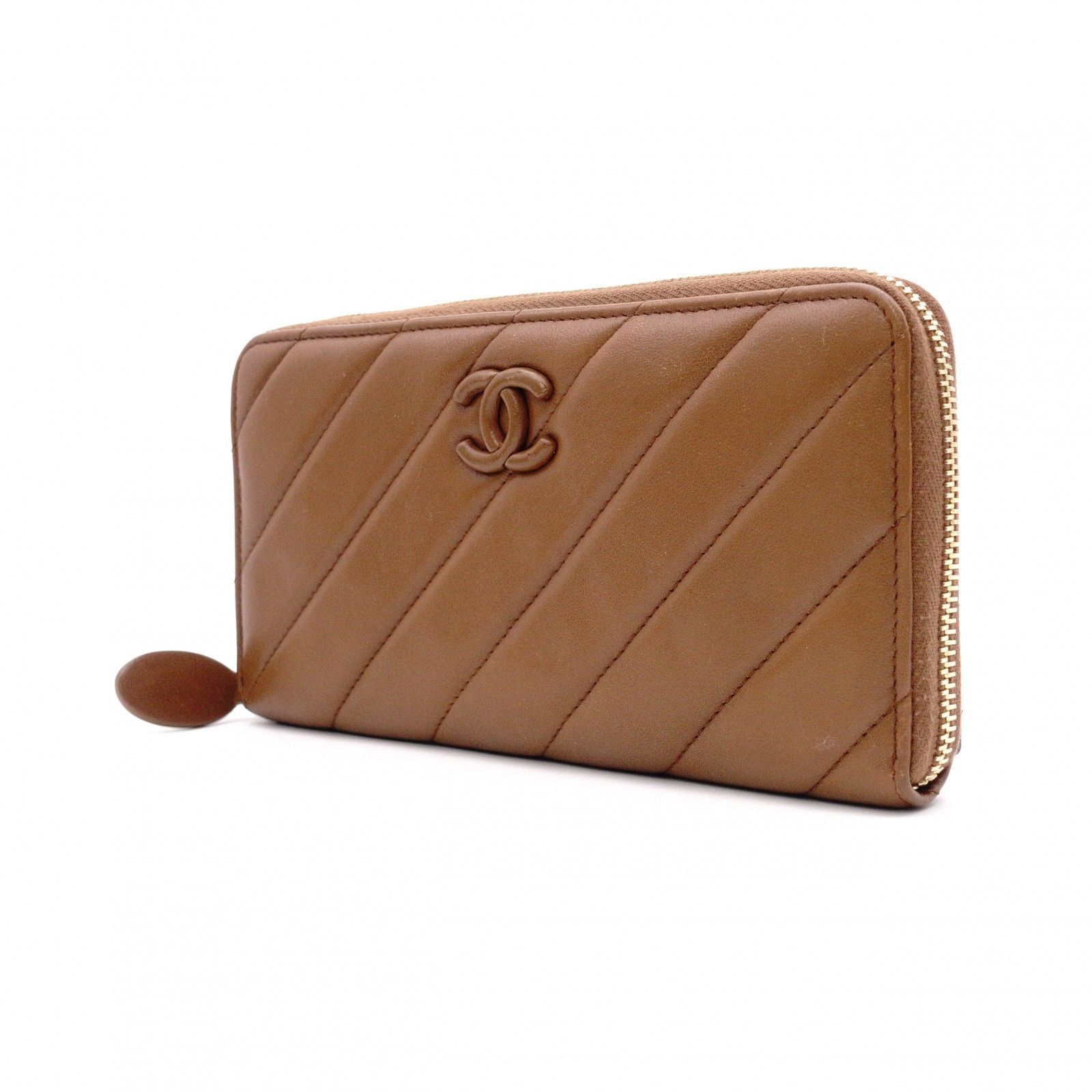 CHANEL シャネル 長財布 レザー ブラウン CCロゴ ラムスキン 財布