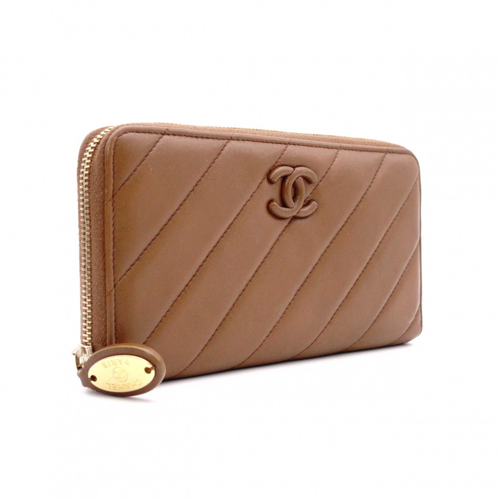 CHANEL シャネル 長財布 レザー ブラウン CCロゴ ラムスキン 財布