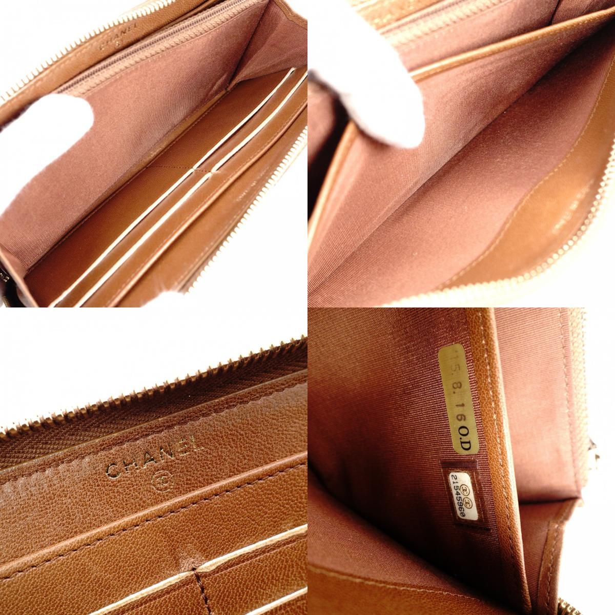 CHANEL シャネル 長財布 レザー ブラウン CCロゴ ラムスキン 財布
