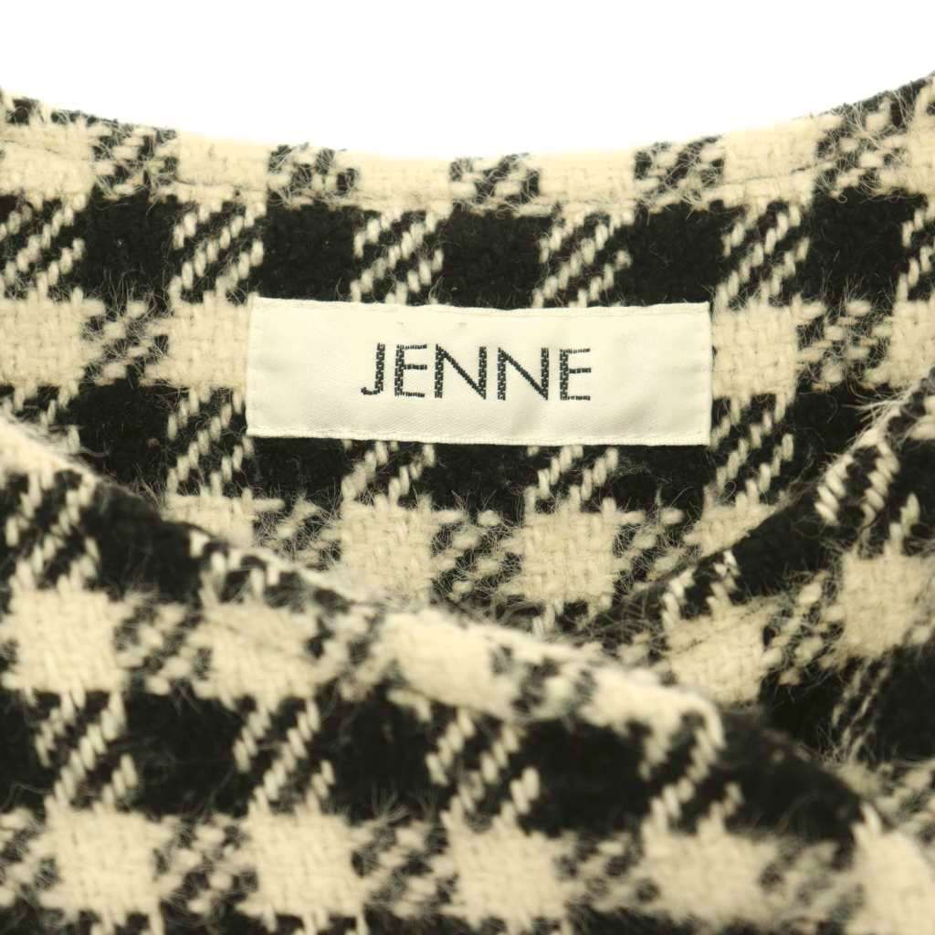 ジェンヌ JENNE 千鳥柄フレンチレトロコート ノーカラー M ブラック