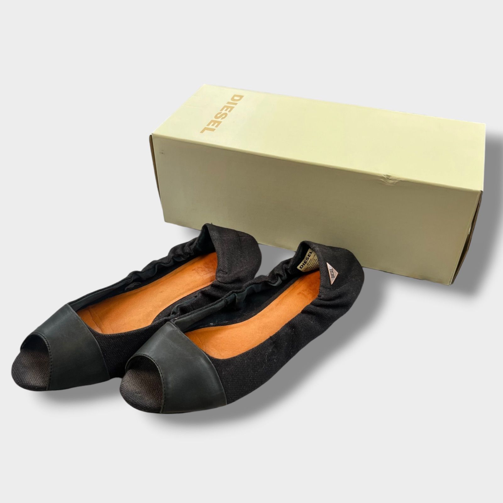 DIESEL 오픈 토 플랫 슈즈 블랙 24.5cm 여성용 디젤 발레 슈즈 (박스 포함)
