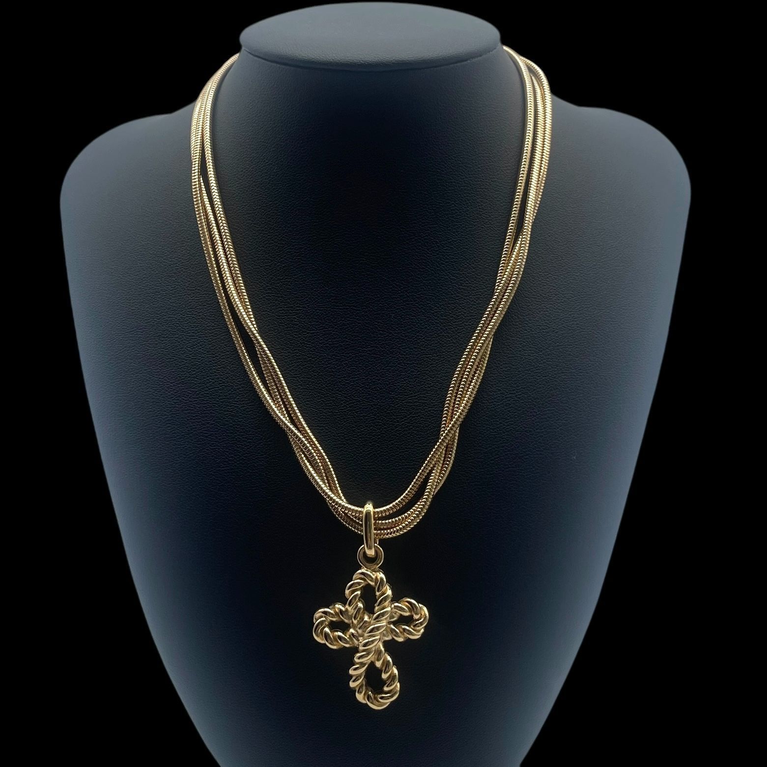 希少 美品 GIVENCHY ジバンシー ネックレス 3連 スネークチェーン ツイストクロス 4Gロゴ 刻印 ゴールド ヴィンテージ レディース