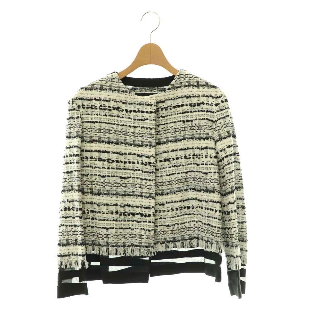アドーア ADORE ツイードジャケット ノーカラー シアー シルク混 36 黒