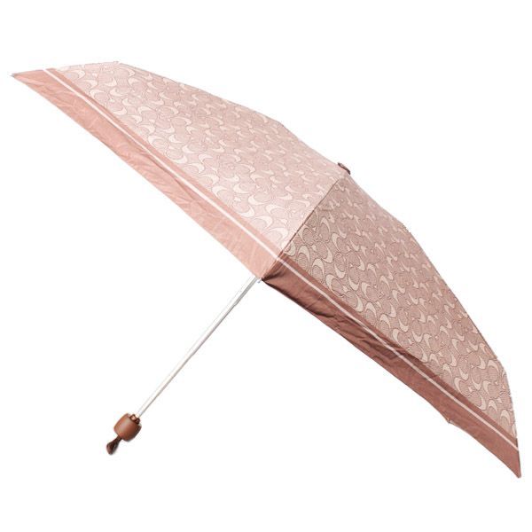 コーチ 傘 COACH シグネチャー UVカット99% 晴雨兼用 日傘 ミニ アンブレラ ストラップ付 折りたたみ傘 タン×ブラウン CZ197