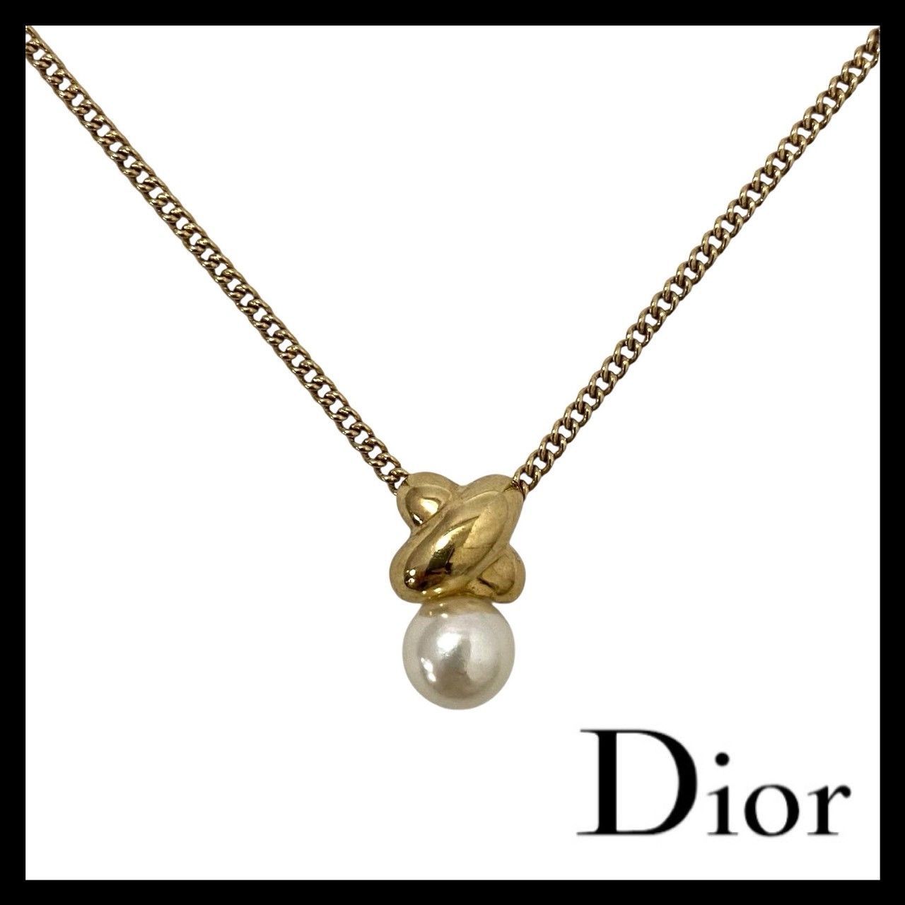 Dior】フェイクパール ネックレス ゴールド/金 カラー ペンダント