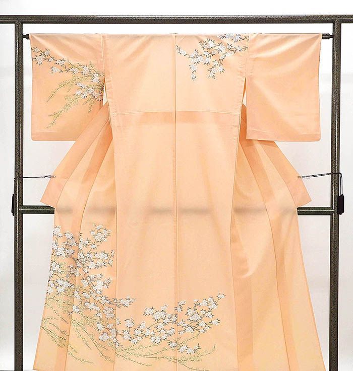 単衣 訪問着 ポリエステル 洗える 萩 桜 身丈158cm 裄丈64cm 中古