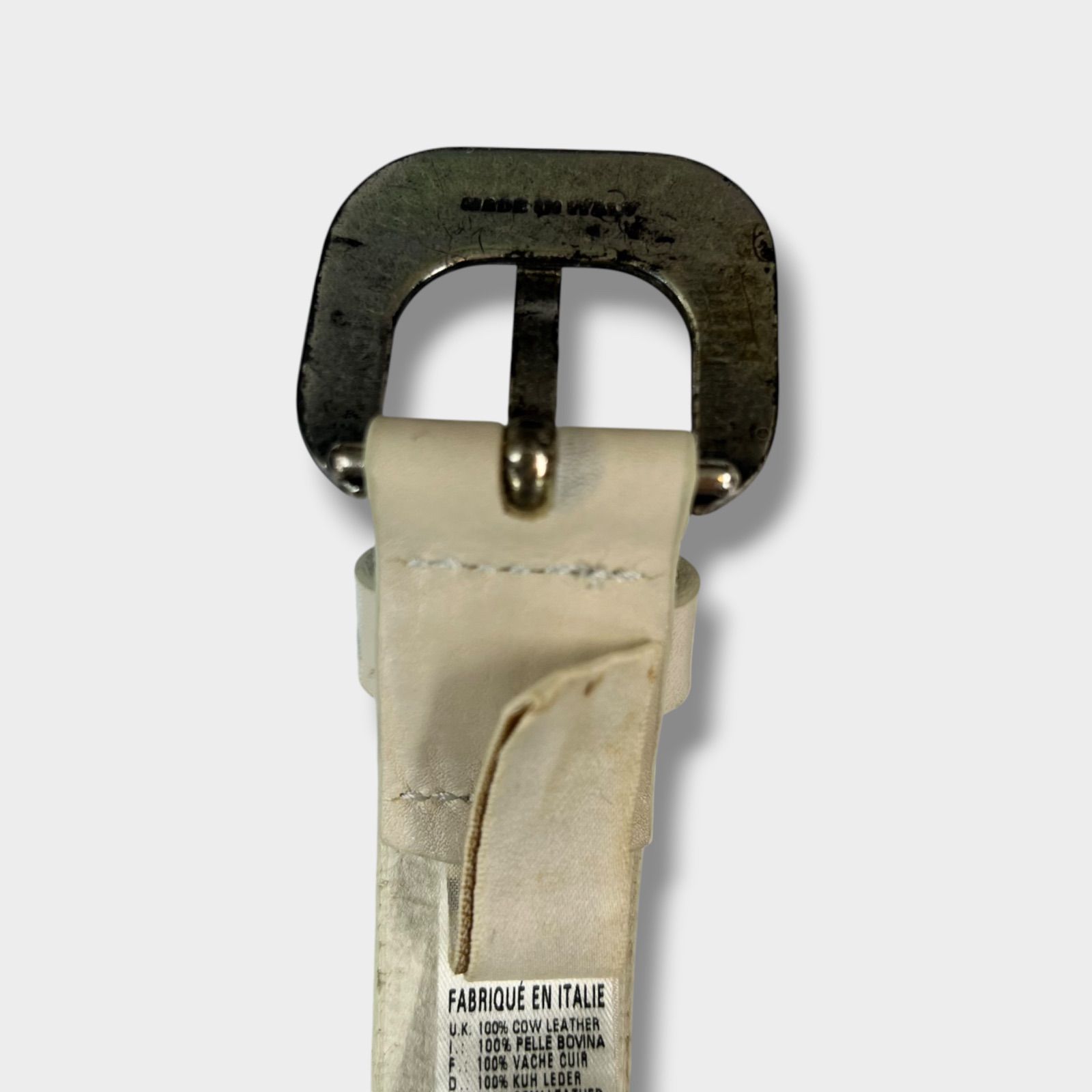 DIESEL レザーベルト Y2K 00s ホワイト ディーゼル ロゴ スタッズ 