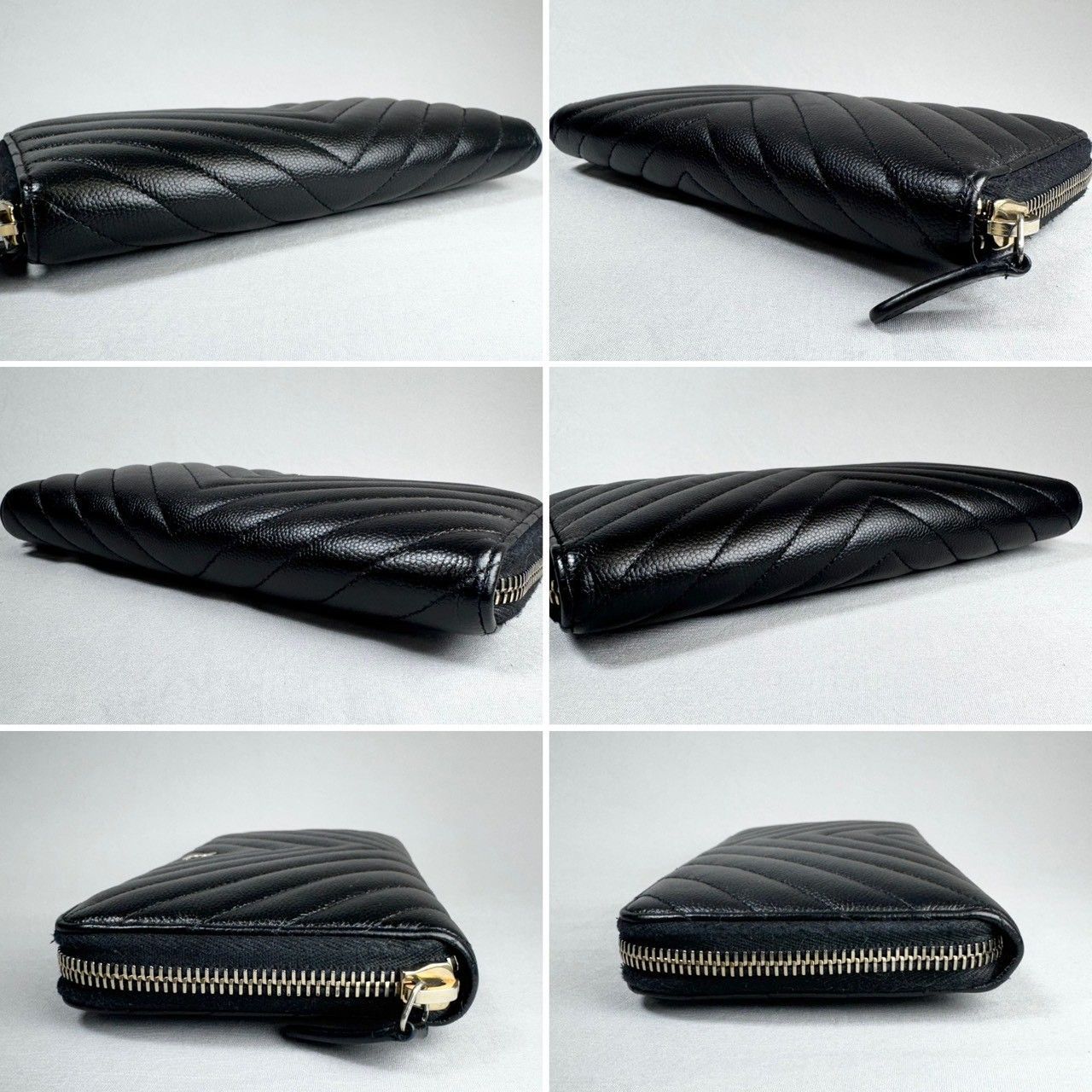 美品】CHANEL シャネル Vステッチ ラウンドジップ 長財布 ブラック 美品】CHANEL シャネル Vステッチ ラウンドジップ 長財布 ブラック