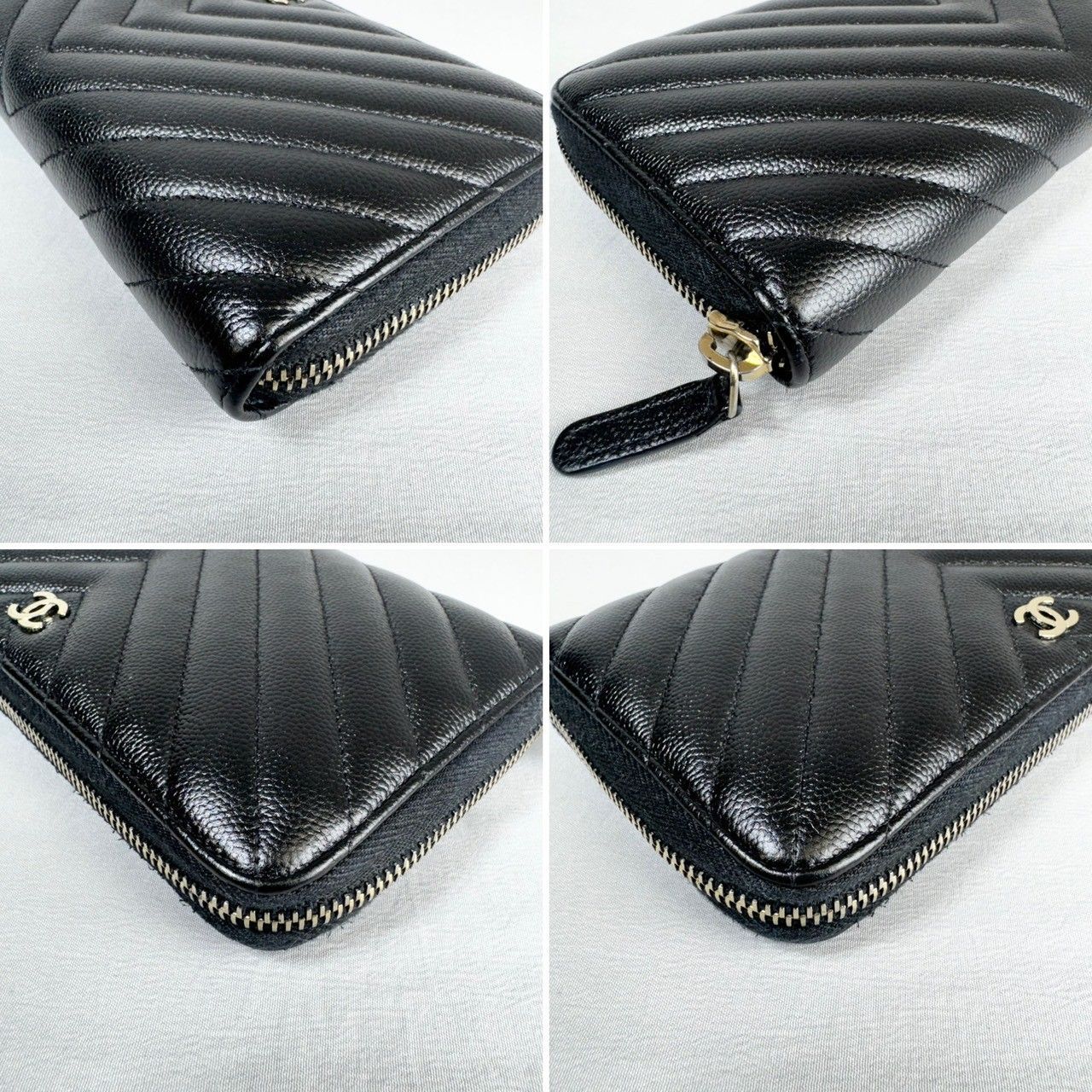 美品】CHANEL シャネル Vステッチ ラウンドジップ 長財布 ブラック