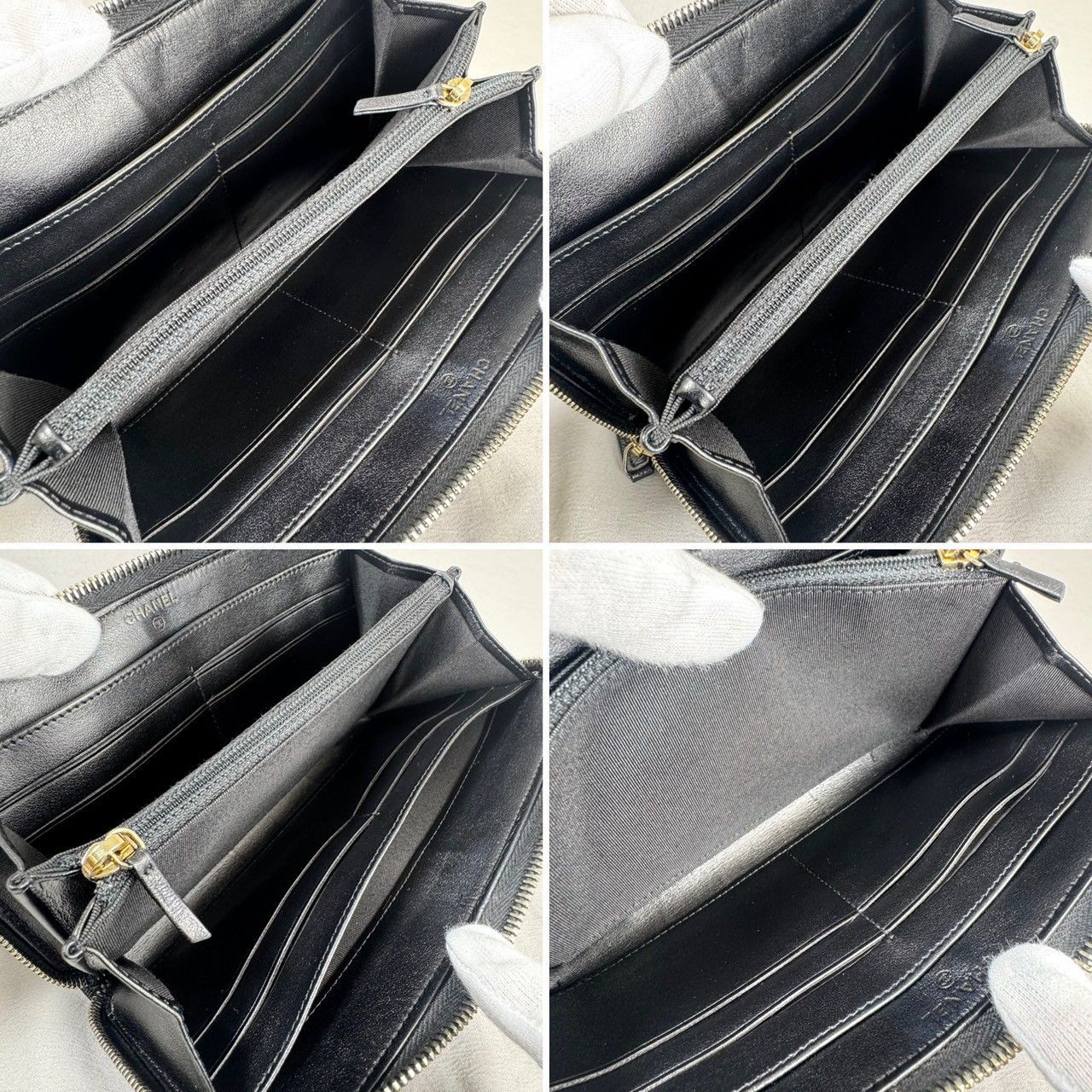 美品】CHANEL シャネル Vステッチ ラウンドジップ 長財布 ブラック