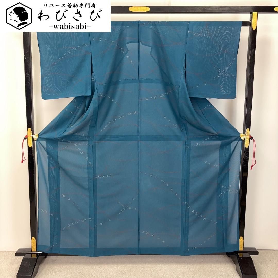 美品 五泉 夏着物正絹 絽縮緬“ゆったりと晴れを待つ心地よい時間”小紋G-59 夏着物 小紋 絽 抽象模様 深藍色 K-5987 - メルカリ