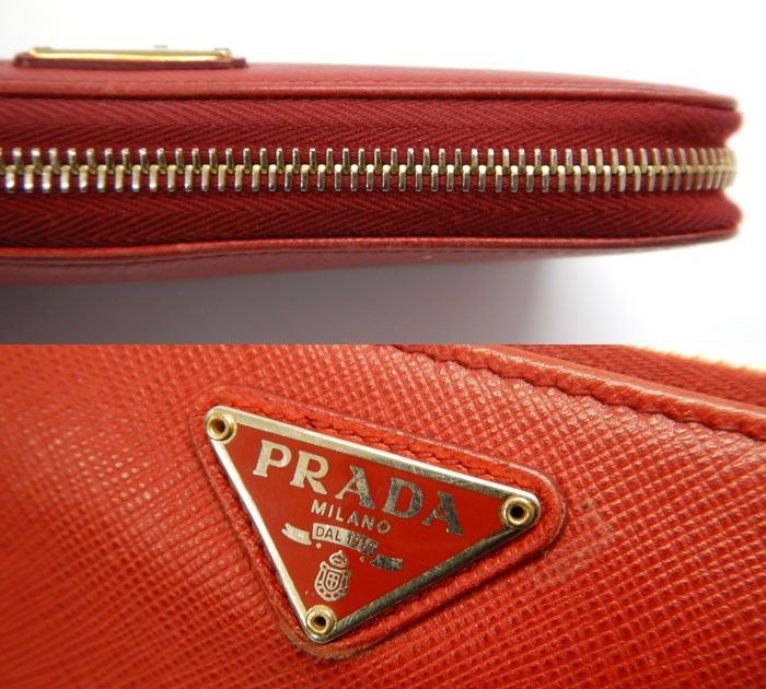PRADA サフィアーノ三角ロゴ 長財布レッド系 PRADA プラダ/サフィアーノ 三角ロゴプレート/ラウンドファスナー長