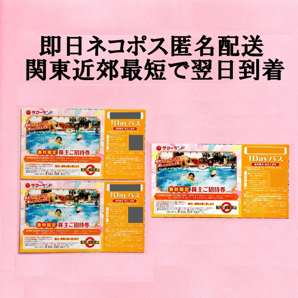 東京サマーランド　1Dayパス　春秋招待券　株主優待 春秋限定 東京サマーランド 1Dayパス 8枚セット 東京都競馬 株主優待